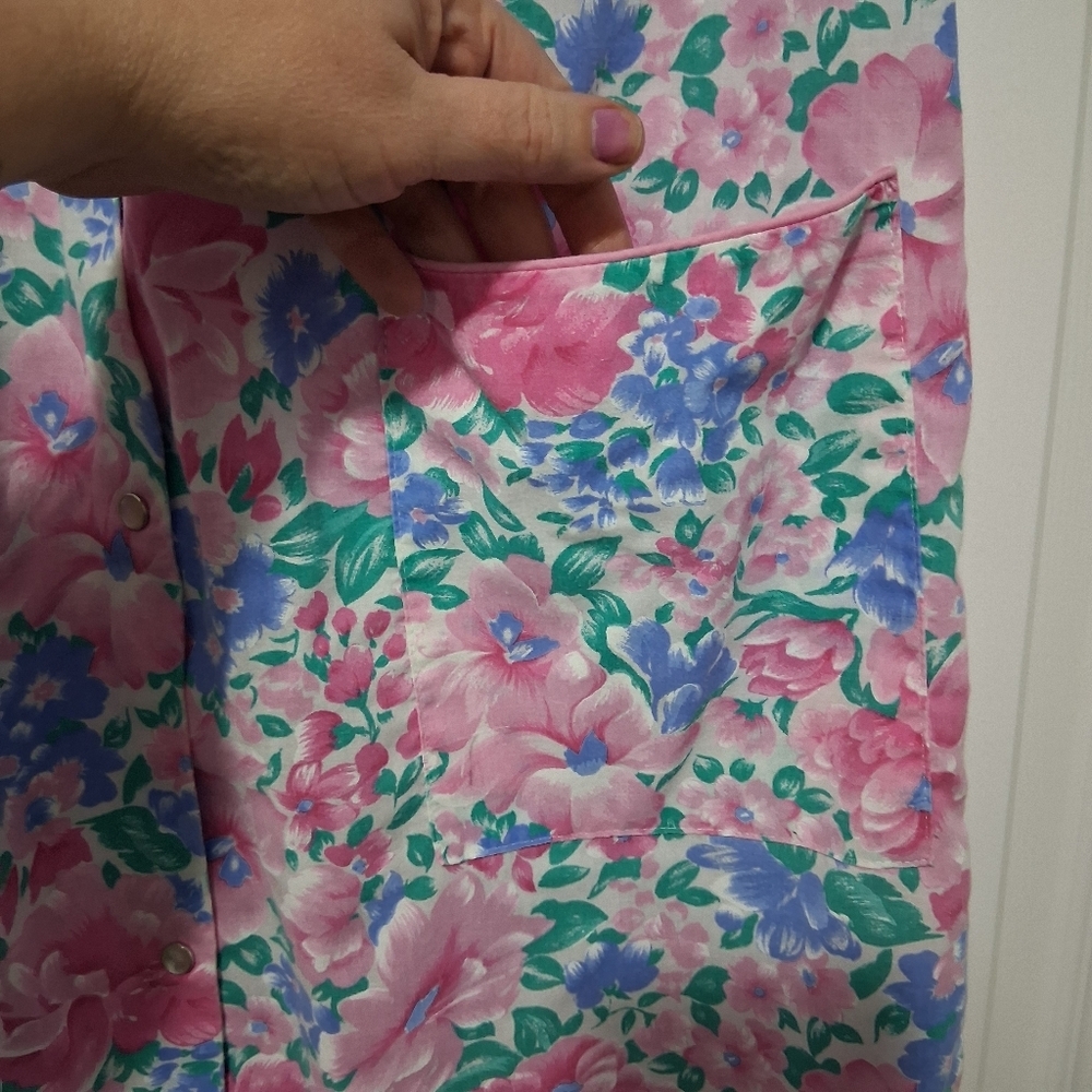 Vintage Nightgown Carriage Court Pink Floral Cotton Blend House Coat House Dress - Picture 11 of 15
